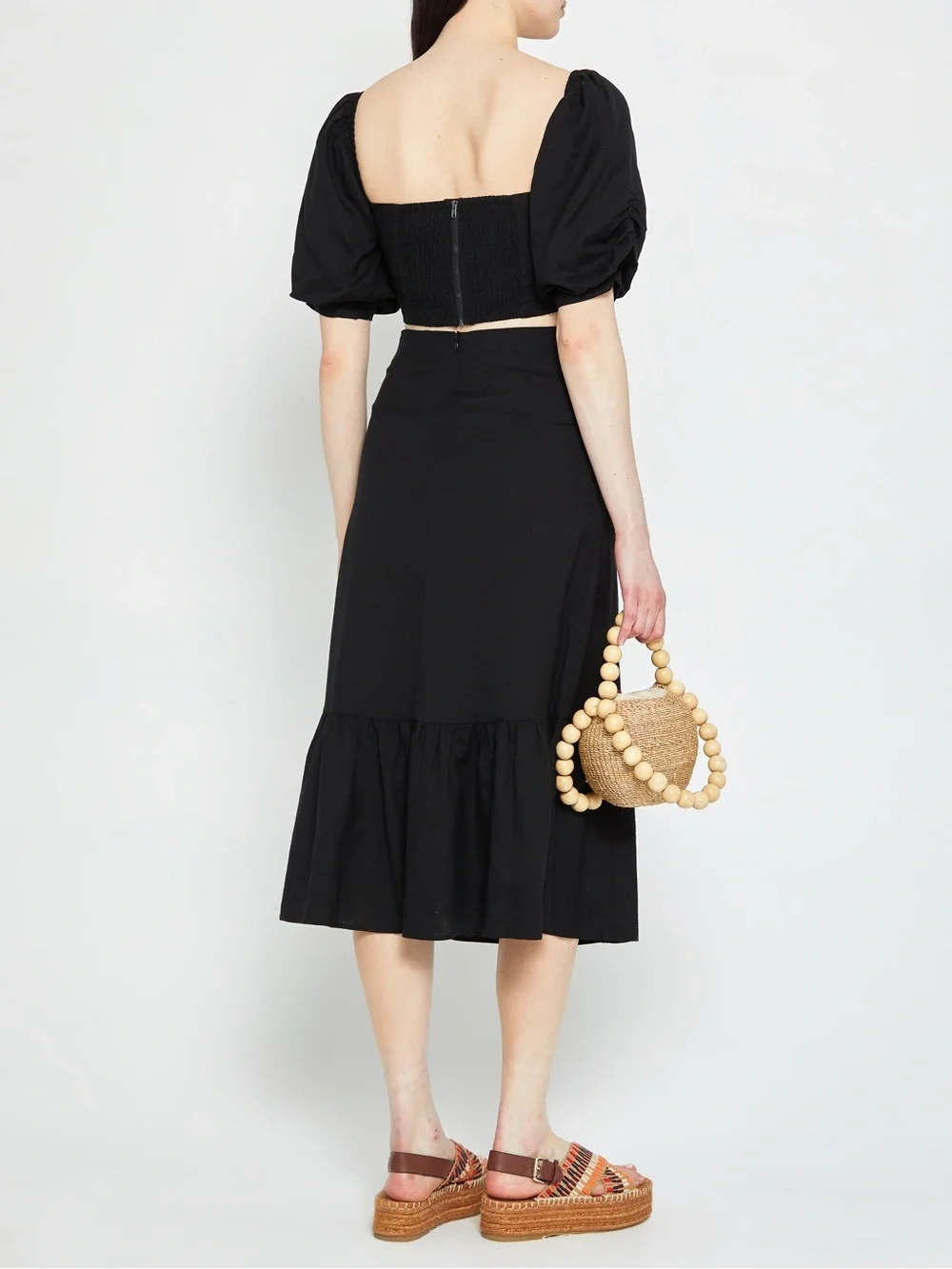 o.p.t. Arizona Black Midi Ruffled Linen Hem Skirt - NWT Size XL